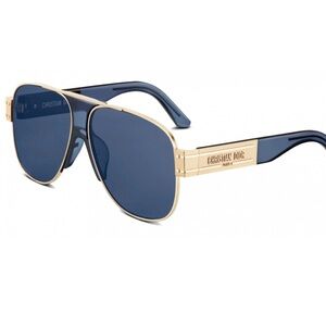 MSRP $610 Christian Dior Aviator Sunglasses Translucent Blue Gold Metal Frame